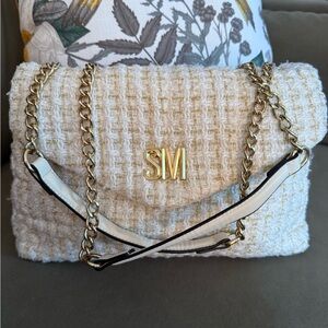 Steve Madden Cream Tweed Crossbody Bag with Gold Chain